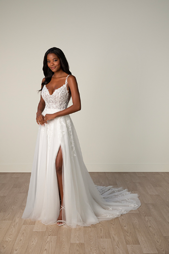 Stella York 8036 #10 default (IVIV-PL) IVR LACE & TULLE OVER IVORY GOWN W PORCELAIN TULLE SIDE PLNG thumbnail