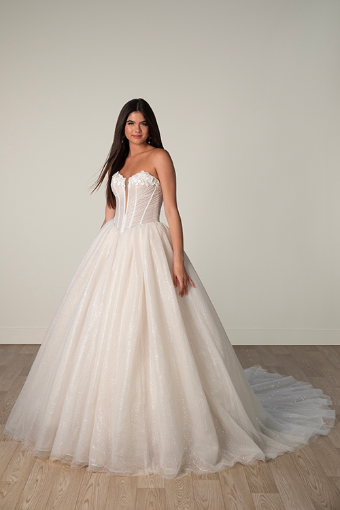 Stella York 8048 #0 default (IVIV-PL) IVR LACE & TULLE OVER IVORY GOWN W PORCELAIN TULLE PLUNGE thumbnail