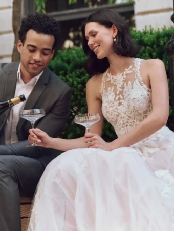 Rebecca Ingram RICKIE (25RK284A01 - Unlined bodice, sparkle tulle) #2 Ivory over Blush (gown with Natural Illusion) thumbnail