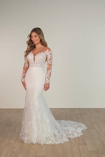 Stella York SY8162 #0 default (IVLN-PL) IVORY LACE & TULLE OVER LINEN GOWN W PORCELAIN TULLE ILLUSION thumbnail