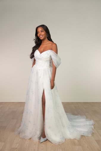 Stella York SY8215 #0 default (FB-IV) FRENCH BLUE FLORAL PRINTED ORGANZA OVER IVORY GOWN thumbnail