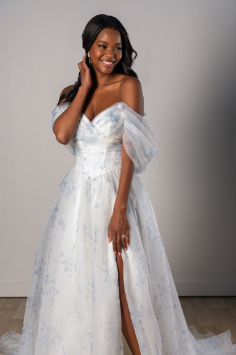 Stella York SY8215 #7 default (FB-IV) FRENCH BLUE FLORAL PRINTED ORGANZA OVER IVORY GOWN thumbnail